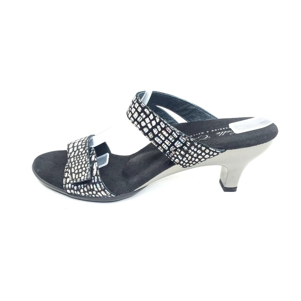 Helle Comfort Two Strap Slide Sandals Open Toe Kitten Heel Black Rhinestone 8.5